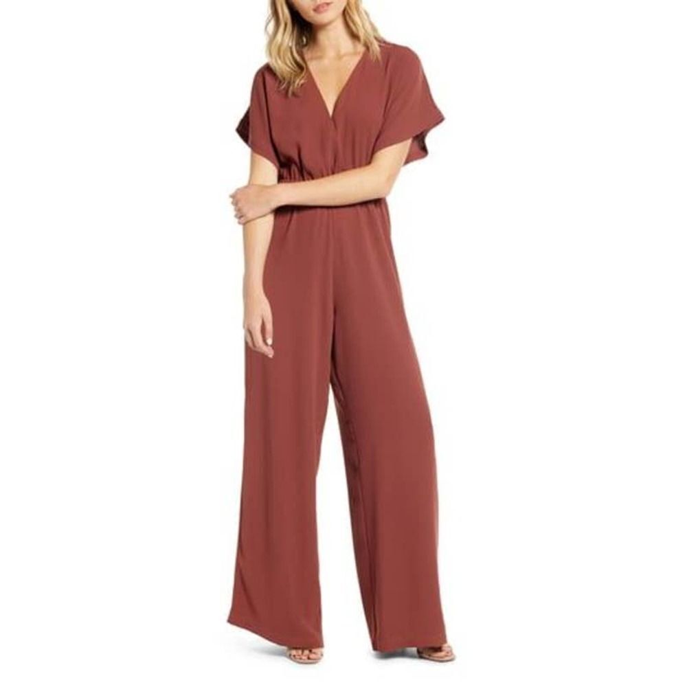 Bishop + Young Cameron Burnt Orange v neck short sleeve jumpsuit NWT Womens XS